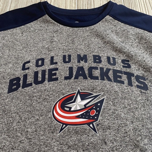 NHL Columbus Blue Jackets Logo Crewneck Pullover Sweatshirt Mens M Gray Blue New - Picture 2 of 11